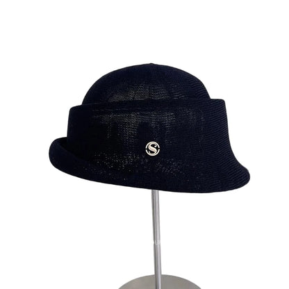 French-Style Hepburn-Inspired Metal-Trimmed Rolled-Brim Hat