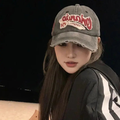 Vintage Vintage Washed Denim Baseball Cap, Big Head Circumference for Women