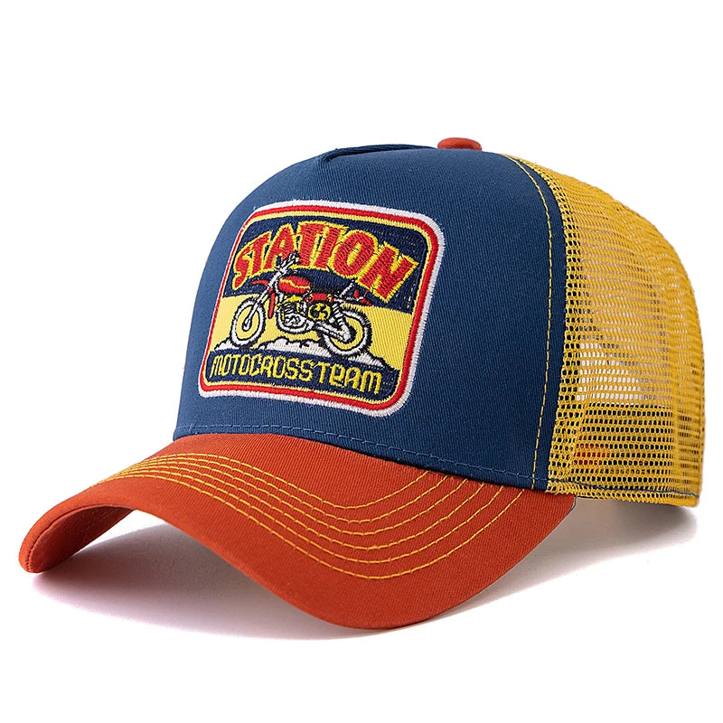 Unisex Mesh Classic Motorcycle Pattern Breathable Summer Baseball Cap