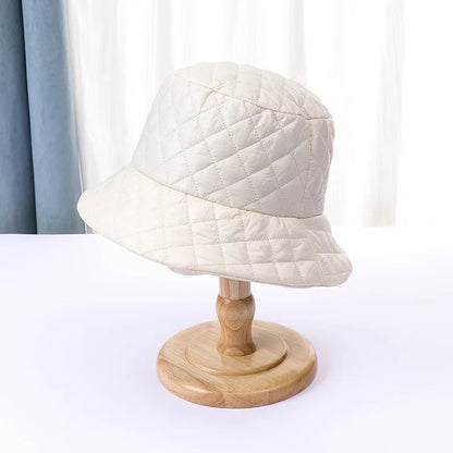 Winter New Ultra Light Down Cotton Rhombus Fisherman Hat  Cap Cotton Jacket Warm Korean Casual y2k Pot Hat