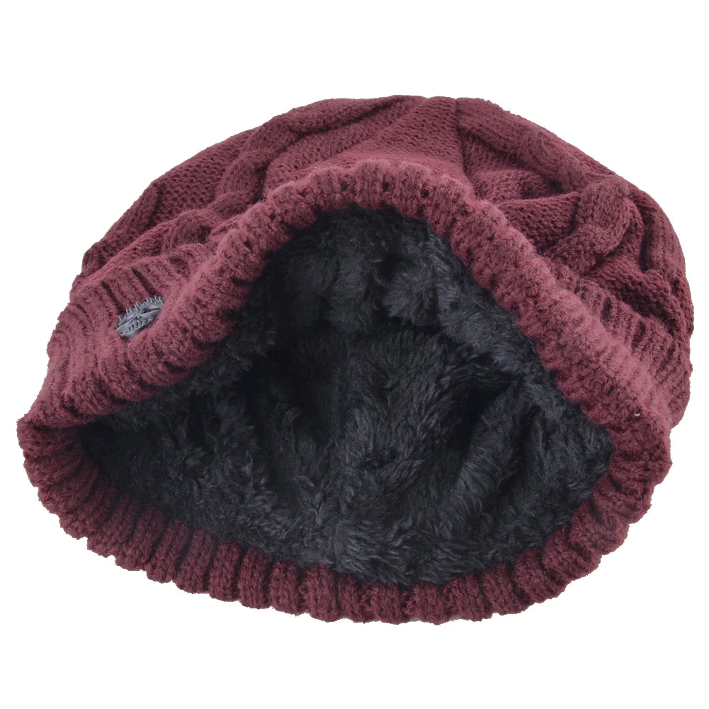 Winter Beanies Men Knitted Skull Pattern Solid Color Hat With Metal Skulls