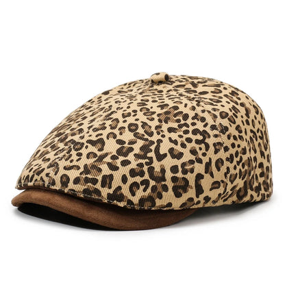 Leopard Print Newsboy Cap - American Vintage Paperboy Hat