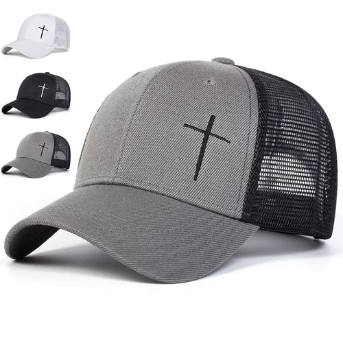 Unisex Cross Embroidery Baseball Net Caps