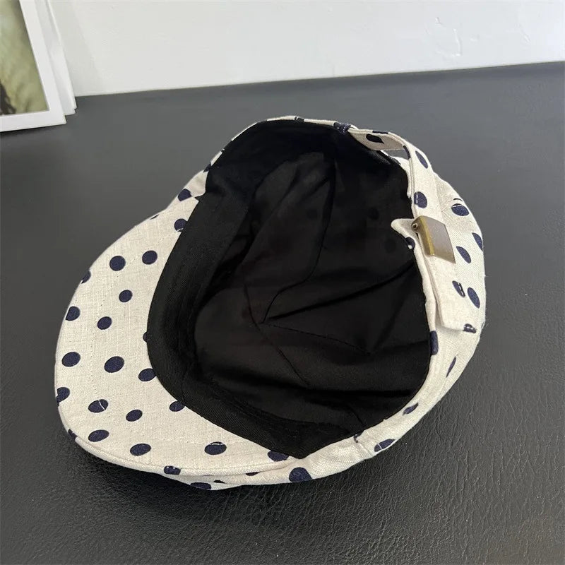 Cap Women Newsboy Hat Dots Print Sun Protection
