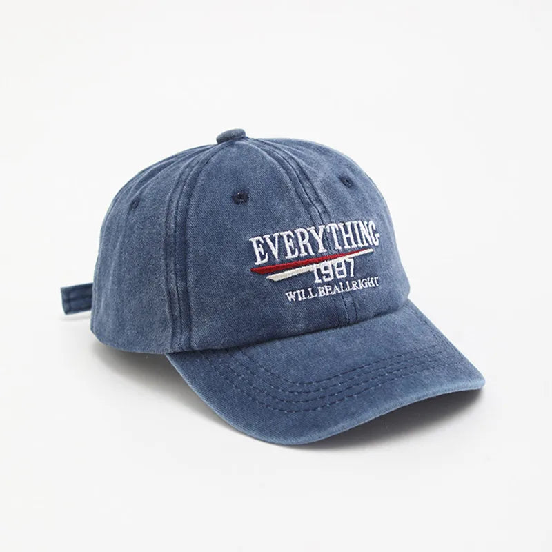 Retro Letter Embroidery Baseball Cap Children Washed Cotton Hat Korean Solid Color Kids Boy Girl Peaked Caps