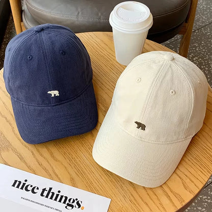 Polar Bear Embroidered Baseball Hat Fashionable Casual Sunshade Versatile Big Head Circumference Sunshade