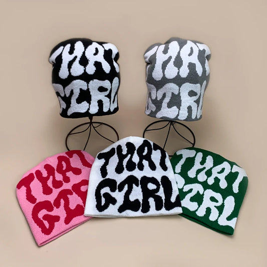 Korean Letter Color Block Knitted Hats Versatile Retro Fashion Casual Beanies