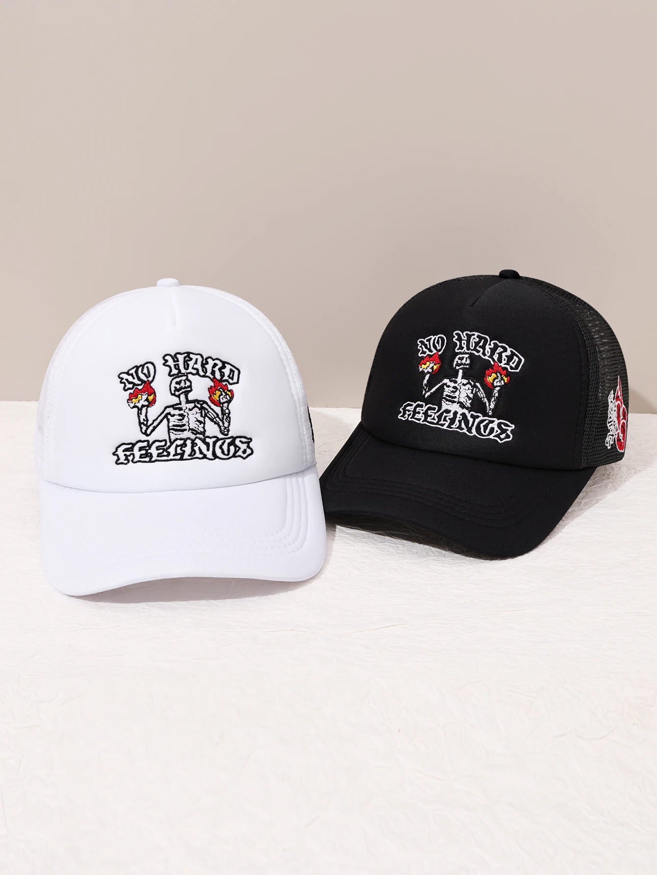 Unisex Skull Flame Embroidery Baseball Net Caps Spring and Summer