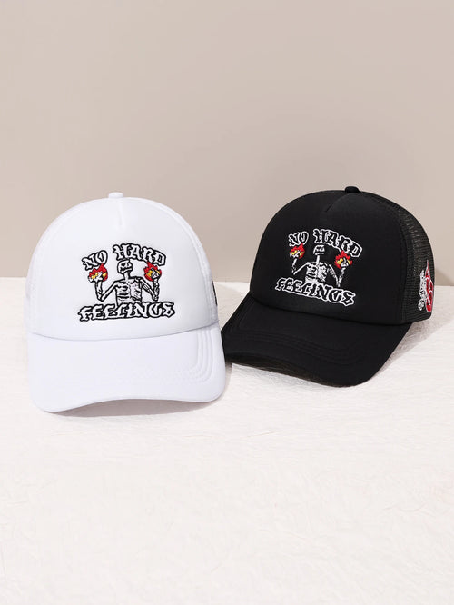 Unisex Skull Flame Embroidery Baseball Net Caps Spring and Summer