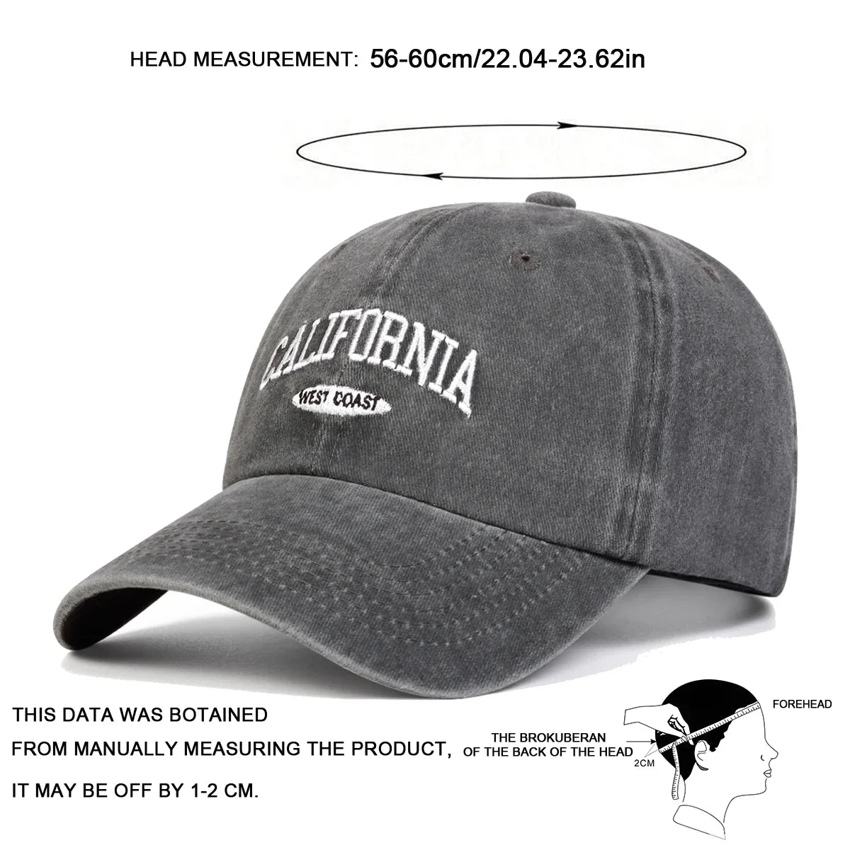 Unisex CALIFORNIA Letter Embroidery Wash Baseball Caps Outdoor Adjustable Casual Hats Sunscreen Hat