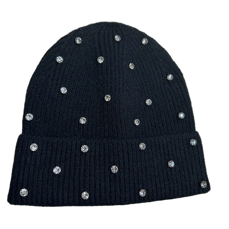 Women's Winter Knit Beanie Hat Soft Warm Fake Diamond Embellished For Party