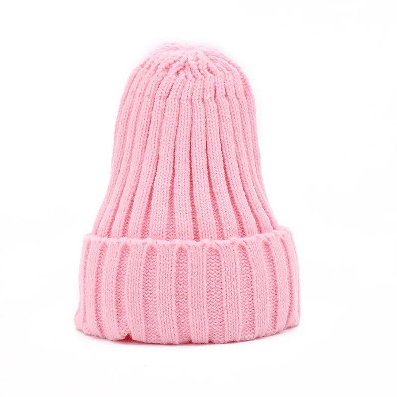 Solid Color Baby Skullies Beanie Winter Warm Kids Knitted Hat