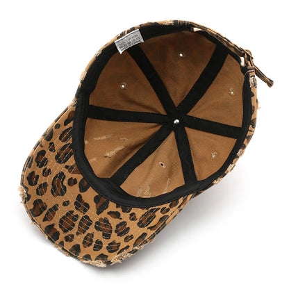 Vintage Distressed Leopard Print Baseball Cap