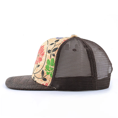 Straw Floral Flat Bill Baseball Cap Women Summer