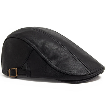 Fashion Men PU Leather Beret Autumn Winter Visor Flat Cap Thicken Warm Hat