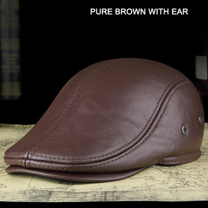 Men's Outdoor Leather Hat Winter Berets Male Warm Ear Protection Cap