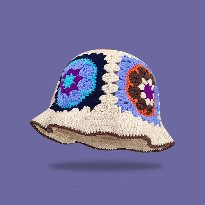 Dopamine Autumn Crochet Panama Cap Korean Handmade Bucket Hats