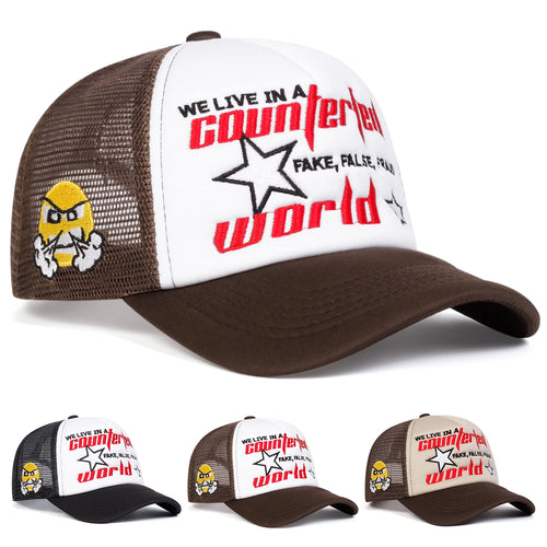 Unisex Pentagram Star World Embroidery Baseball Net Caps Spring and Summer
