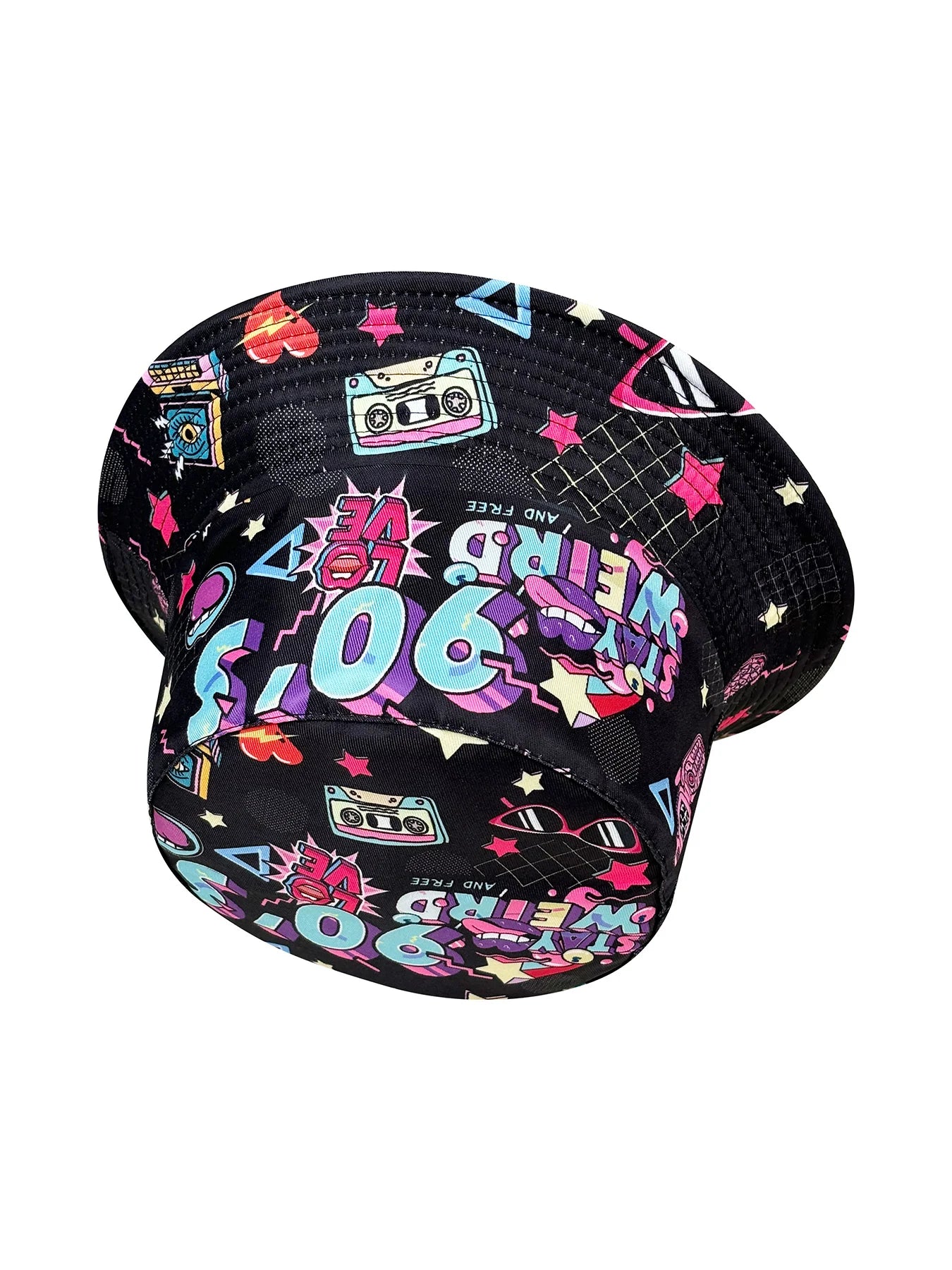 Abstract Personality Tape Black 90S Print Bucket Hat