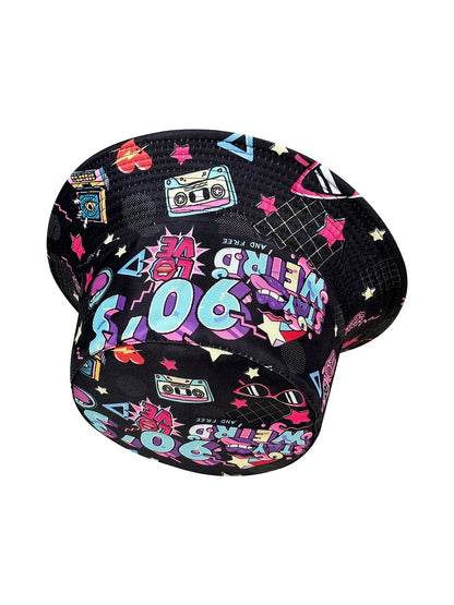 Abstract Personality Tape Black 90S Print Bucket Hat