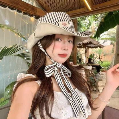 Fashion UV Protection Bucket Hat Foldable Striped Sunshade Hat