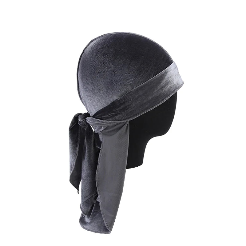 New Unisex Velvet Durags Bandana Turban Hat Men Women Breathable Long Tail