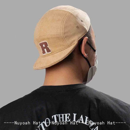 New Korean Patch R Letter Baseball Hats Flat Eave Versatile Suede Peaked Caps Niche Fashion Retro Simple
