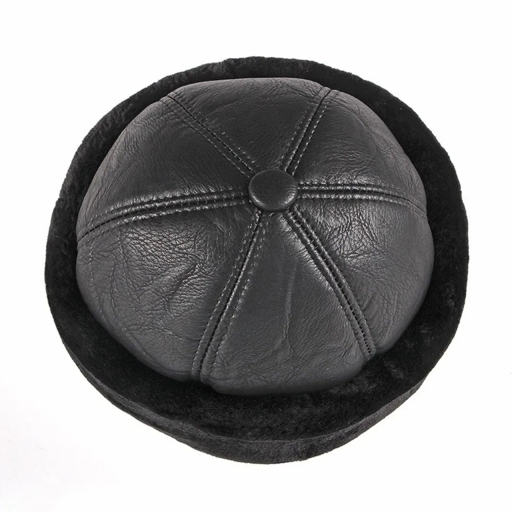 Warm Thick Winter Hat Fleece Lined Fur Leather Men Hat