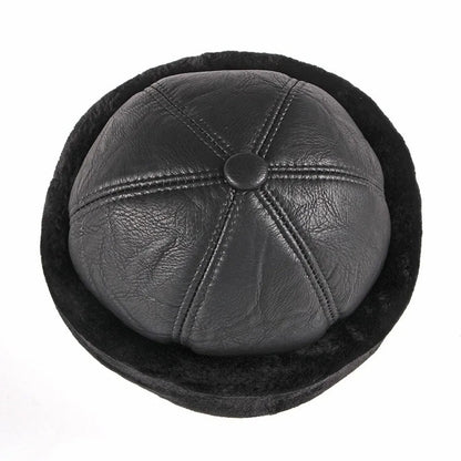 Warm Thick Winter Hat Fleece Lined Fur Leather Men Hat