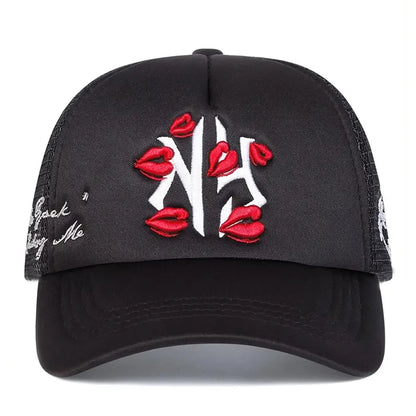 Fashionable Simple Hip Hop Hat NY Lipprint Embroidered Mesh Hat Baseball Hat