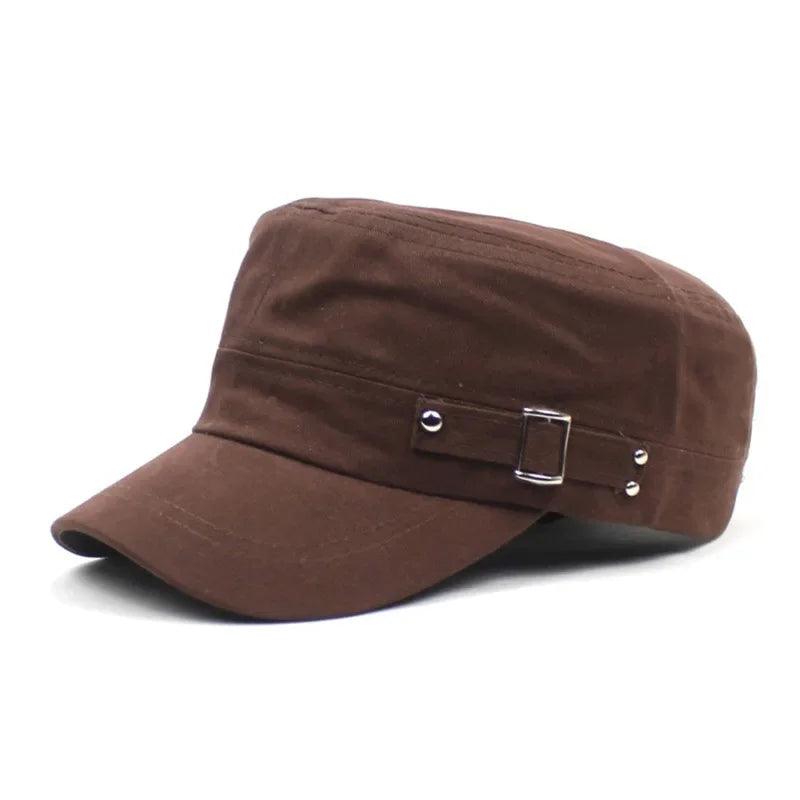 Army Cap Men Women Pure Color Washed Cotton Flat Top Cap Outdoor