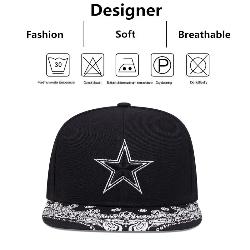Fashion Embroidery Mens Womens Summer Snapback Cap Cashew Pattern Snapback Hip Hop