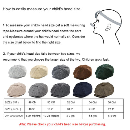 Kids Newsboy Caps Small Size Boy Woolen Tweed Flat Cap
