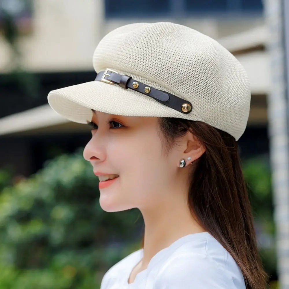 Summer Breathable Women's Beret Thin Knitted Octagonal Hat