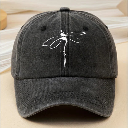 Dragonfly Print Retro Soft Brimmed Curved Baseball Cap for Both Men and Women