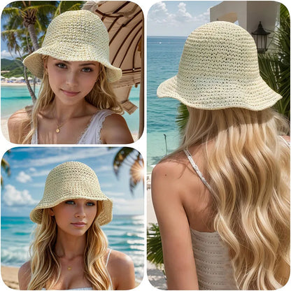 Handmade Straw Woven Retro Crochet Fisherman Hat Outdoor