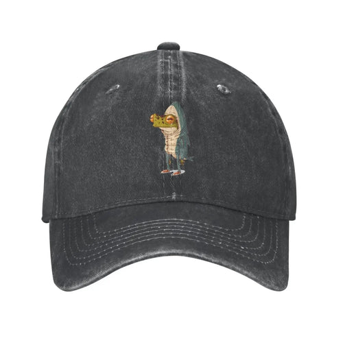 Frog Shark Adjustable Washed Denim Cotton Low Profile Men Dad Trucker Hat
