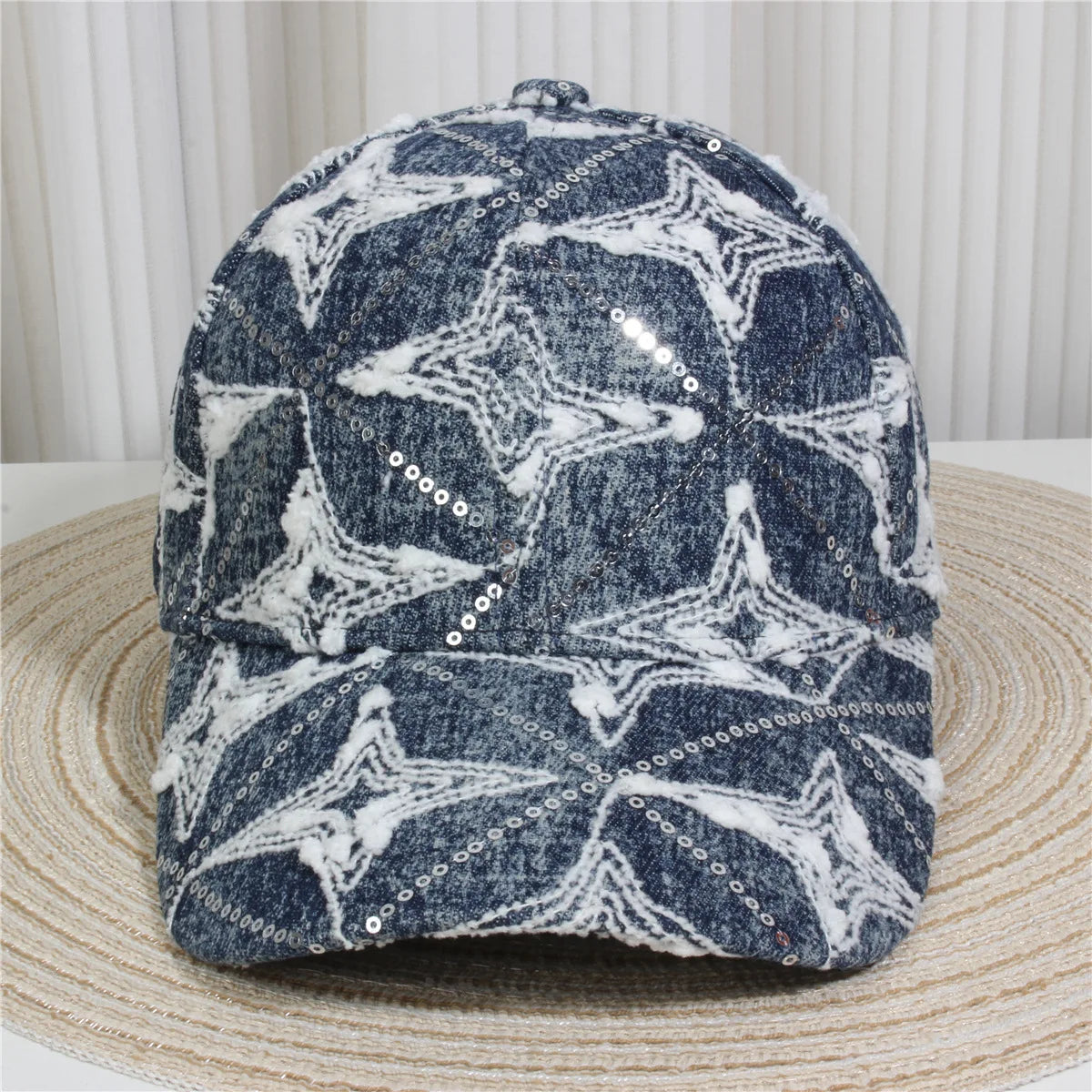 Fashionable Multiple Styles Of Glittering Sequin Frayed Denim Baseball Caps