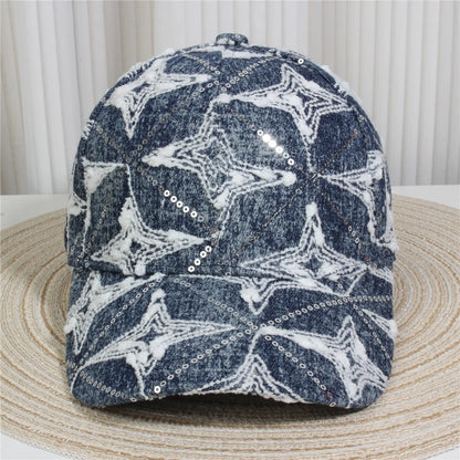 Fashionable Multiple Styles Of Glittering Sequin Frayed Denim Baseball Caps