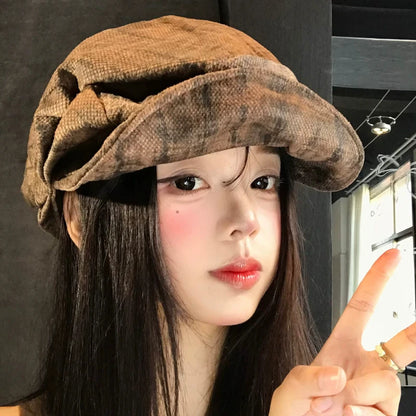 Retro Literary Pleated Design Soft-Brim Berets