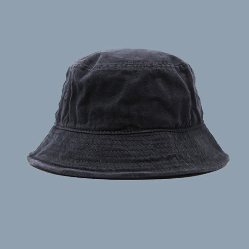 Big Head 59-61cm Bucket Hat Wide Brim Pure Cotton Outdoor Sun Caps