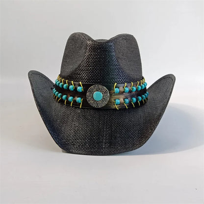 Hand-Woven Crochet Raffia Cowboy Hat