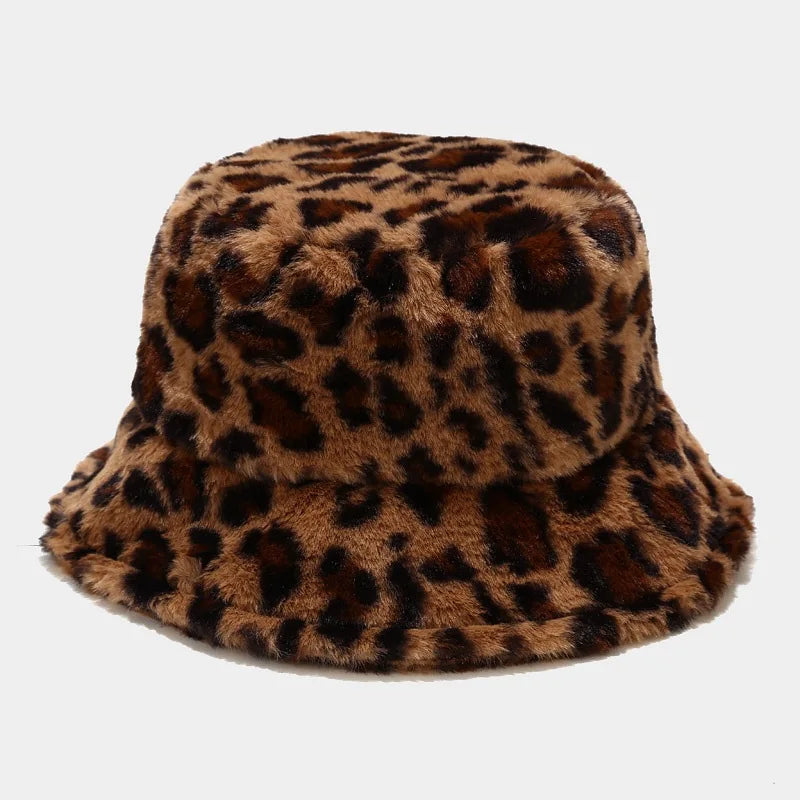 Winter Bucket Hat Women's Fashion Leopard Panama Warm Bucket Hats