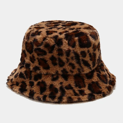 Winter Bucket Hat Women's Fashion Leopard Panama Warm Bucket Hats