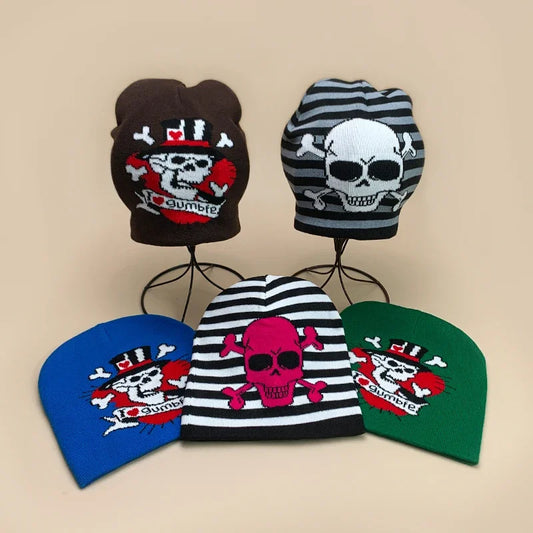 Skull Stripe Wool Knitted Hats Autumn And Winter
