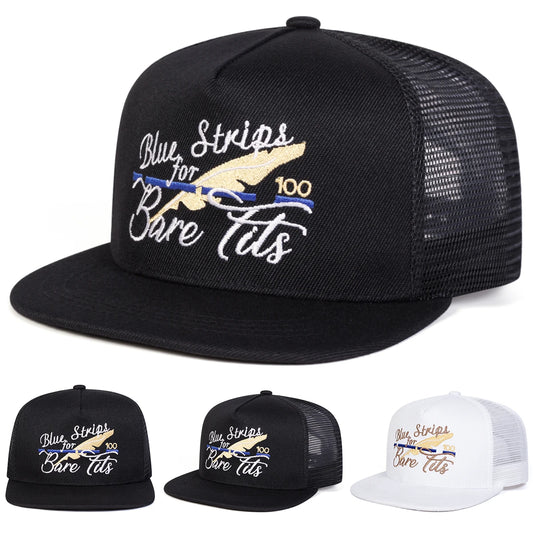 Unisex BLUE STRIPS FOR BARE TITS Embroidery Hip Hop Net Hats Adjustable Casual Sunscreen Hat Cap