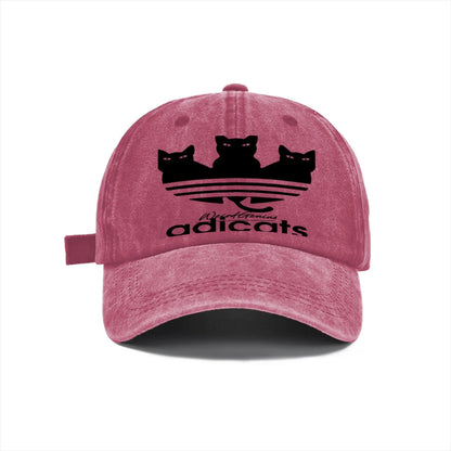 Vintage Washed Baseball Cap Unisex Distressed Snapback Hat Grey Three Black Cats Embroidery Adjustable Dad Hat Streetwear