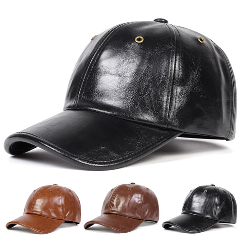 Unisex Copper Buckle Pore PU Leather Baseball Caps