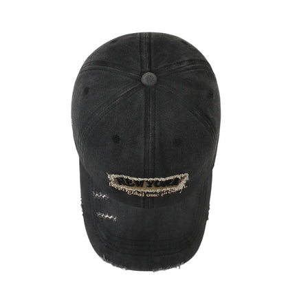 Vintage Distressed Hole Embroidery Letter Denim Baseball Cap