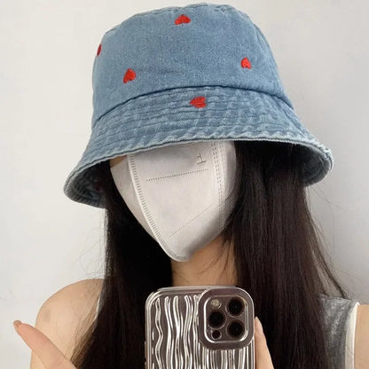 Heart Embroidery Fisherman Caps for Women